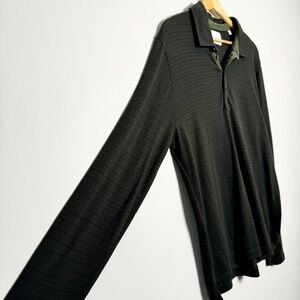 Billy Reid Stripped Cotton Long Sleeve Polo Henley Shirt Sz Large